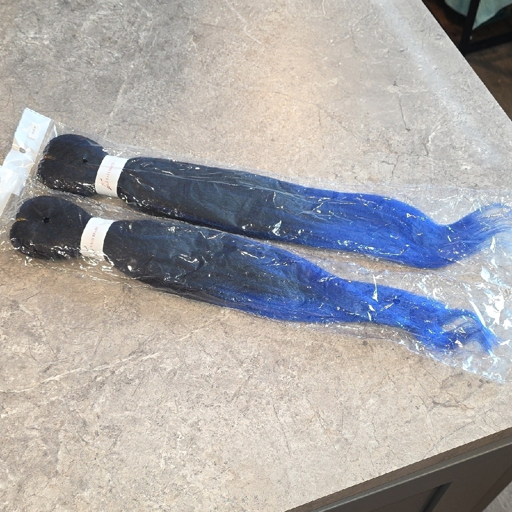 (J21) 2 Black and Blue Hair Extensions 21"